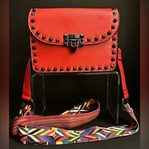 Mersi Minimalist Red Studded Crossbody Vegan Purse Bag